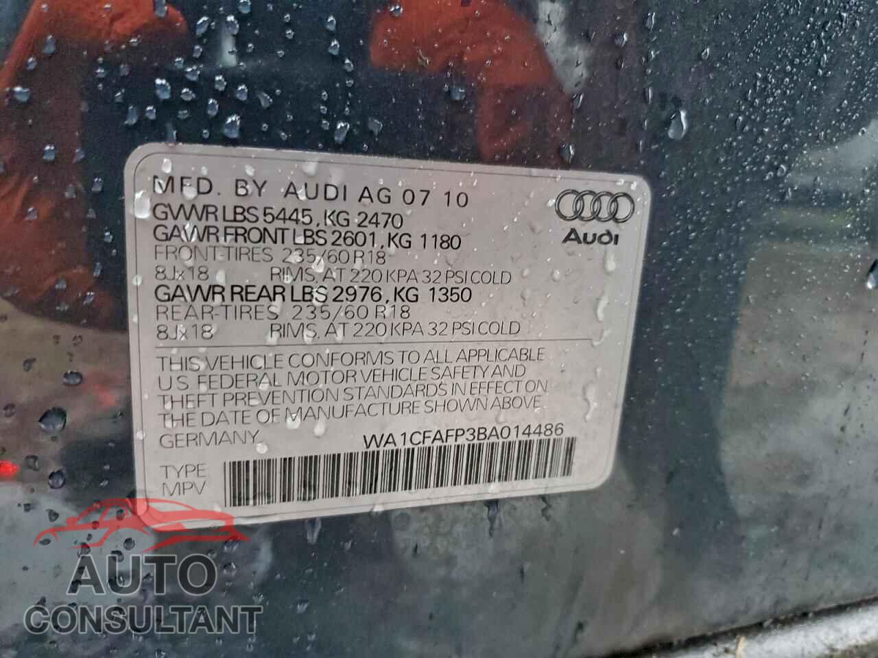 AUDI Q5 2011 - WA1CFAFP3BA014486