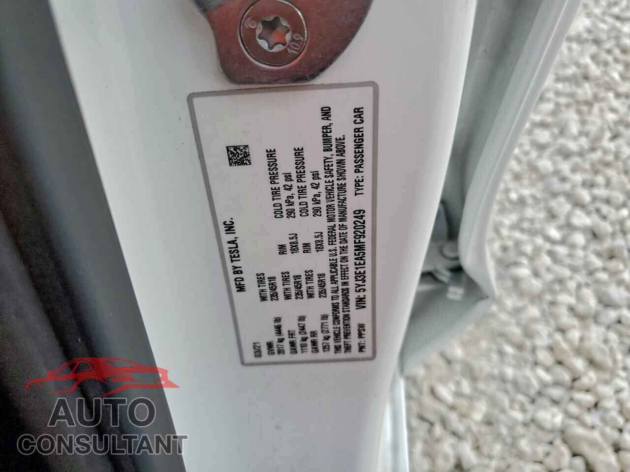 TESLA MODEL 3 2021 - 5YJ3E1EA5MF920249