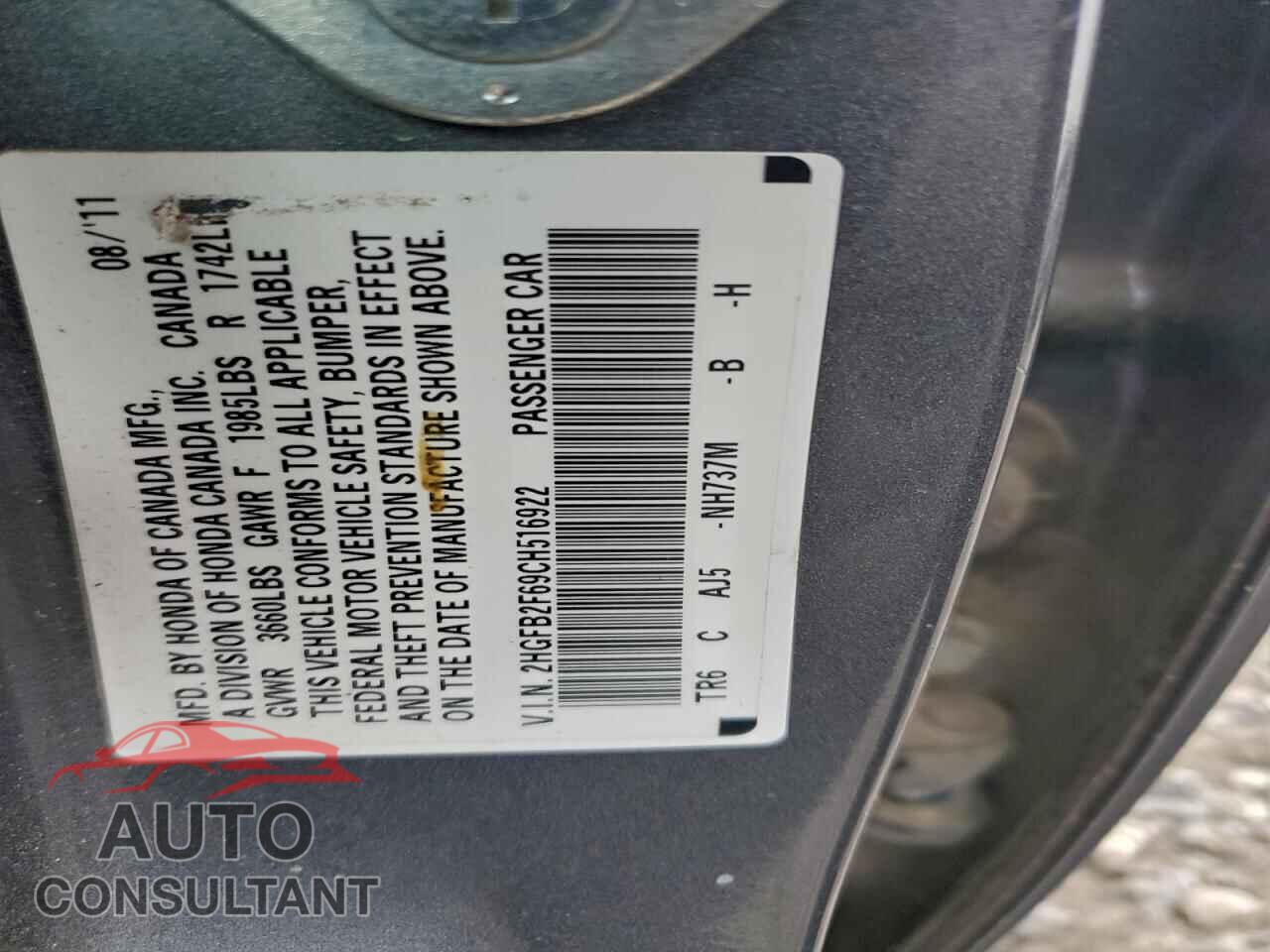 HONDA CIVIC 2012 - 2HGFB2F69CH516922