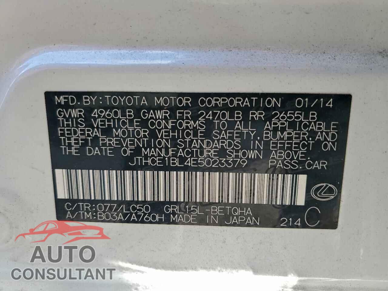 LEXUS GS350 2014 - JTHCE1BL4E5023379