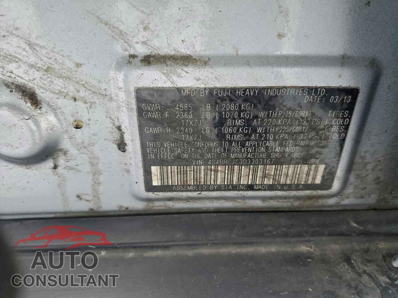 SUBARU OUTBACK 2013 - 4S4BRCJC3D3303167