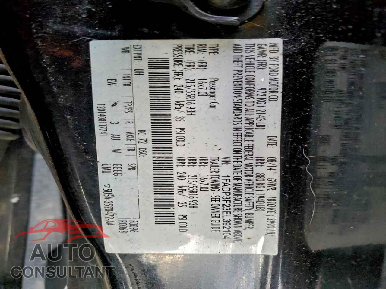 FORD FOCUS 2014 - 1FADP3F23EL392104