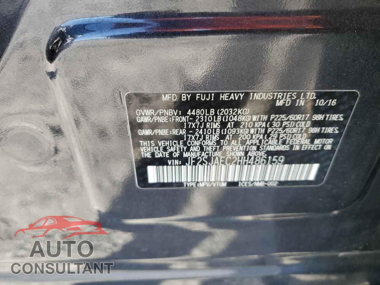 SUBARU FORESTER 2017 - JF2SJAEC2HH486159