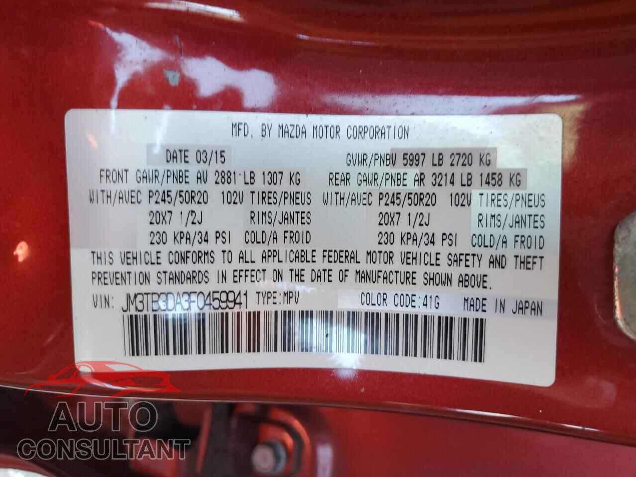 MAZDA CX-9 2015 - JM3TB3DA3F0459941
