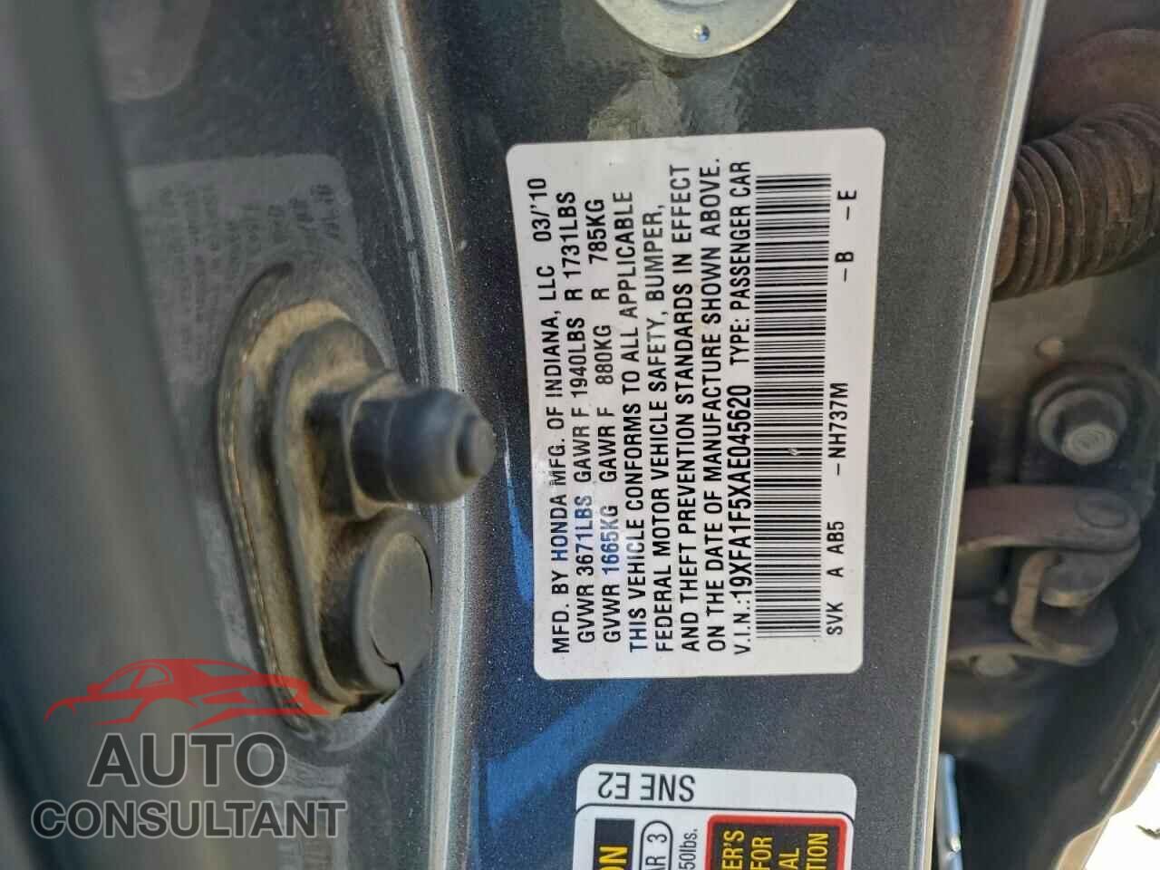HONDA CIVIC 2010 - 19XFA1F5XAE045620