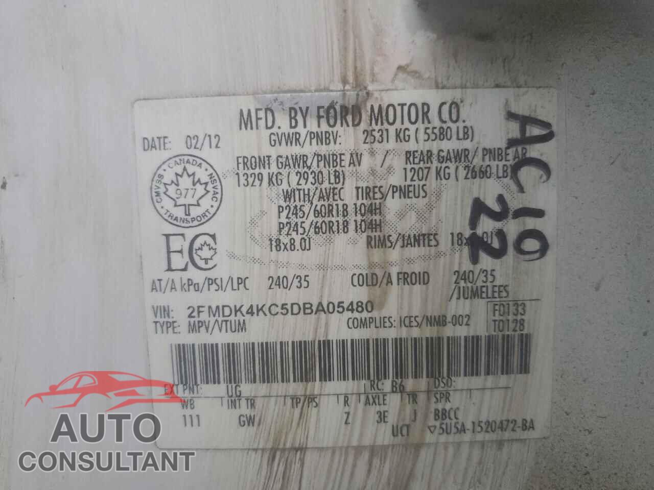 FORD EDGE 2013 - 2FMDK4KC5DBA05480