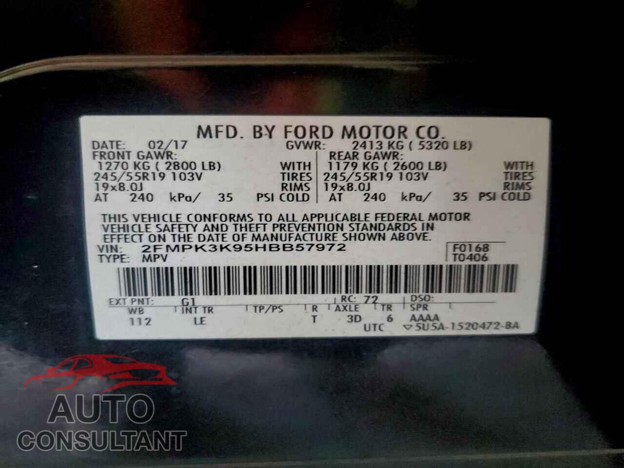 FORD EDGE 2017 - 2FMPK3K95HBB57972