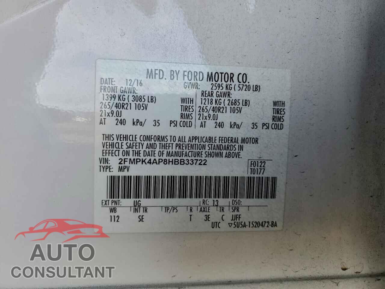 FORD EDGE 2017 - 2FMPK4AP8HBB33722
