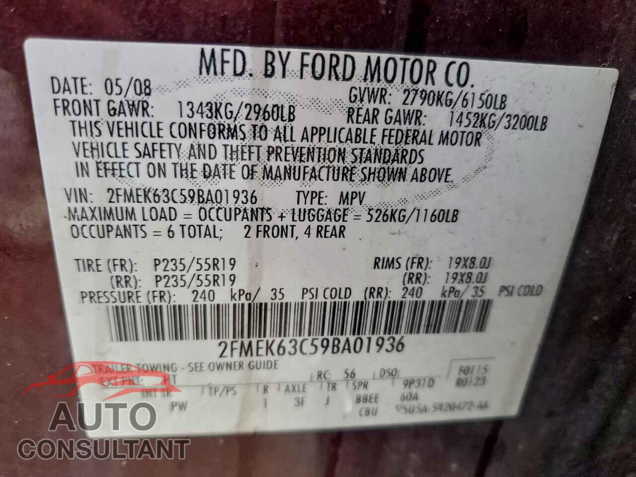 FORD FLEX 2009 - 2FMEK63C59BA01936