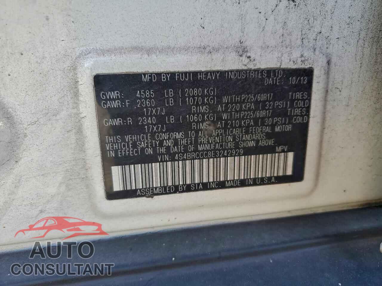 SUBARU OUTBACK 2014 - 4S4BRCCC8E3242929