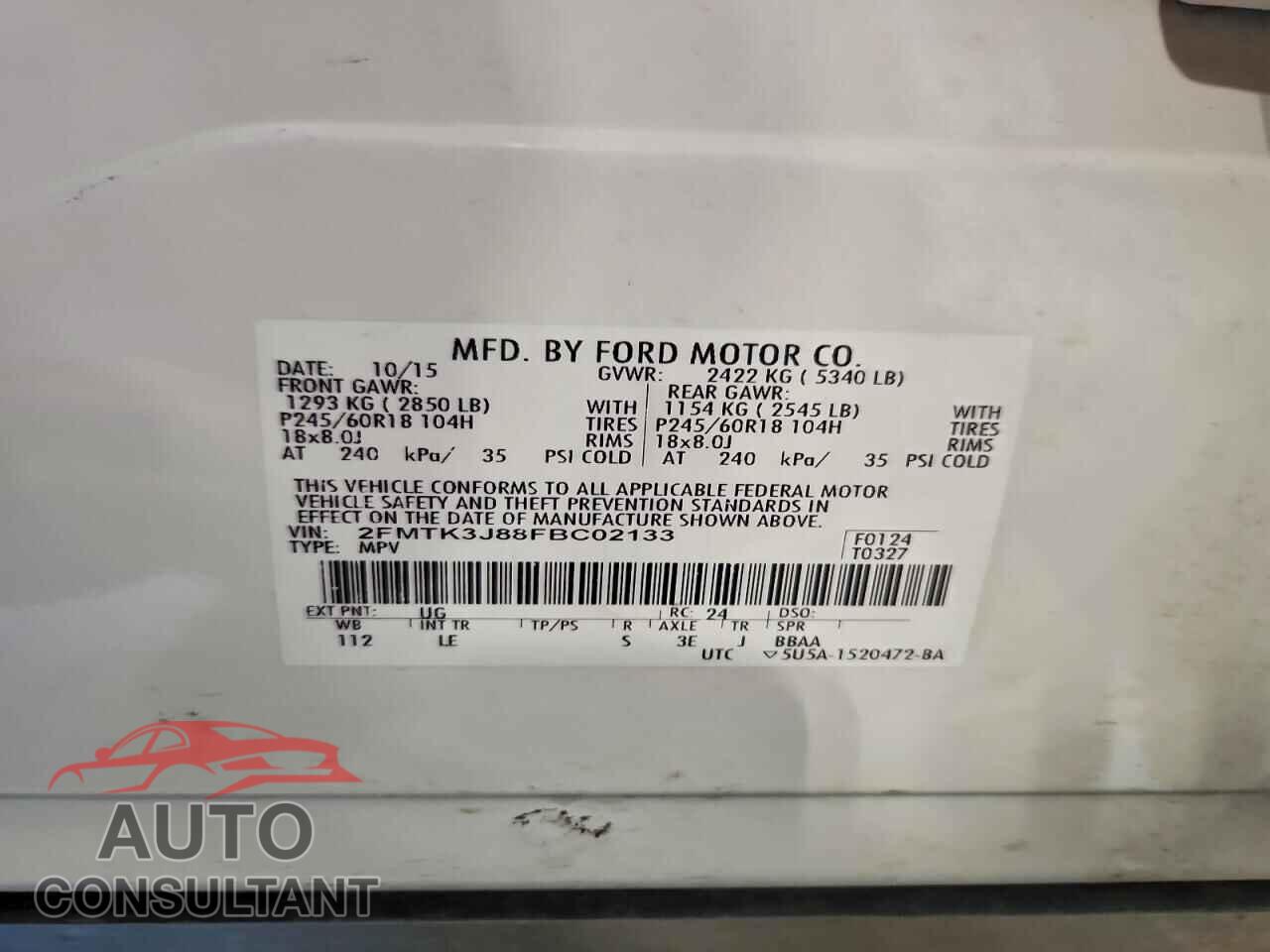 FORD EDGE 2015 - 2FMTK3J88FBC02133