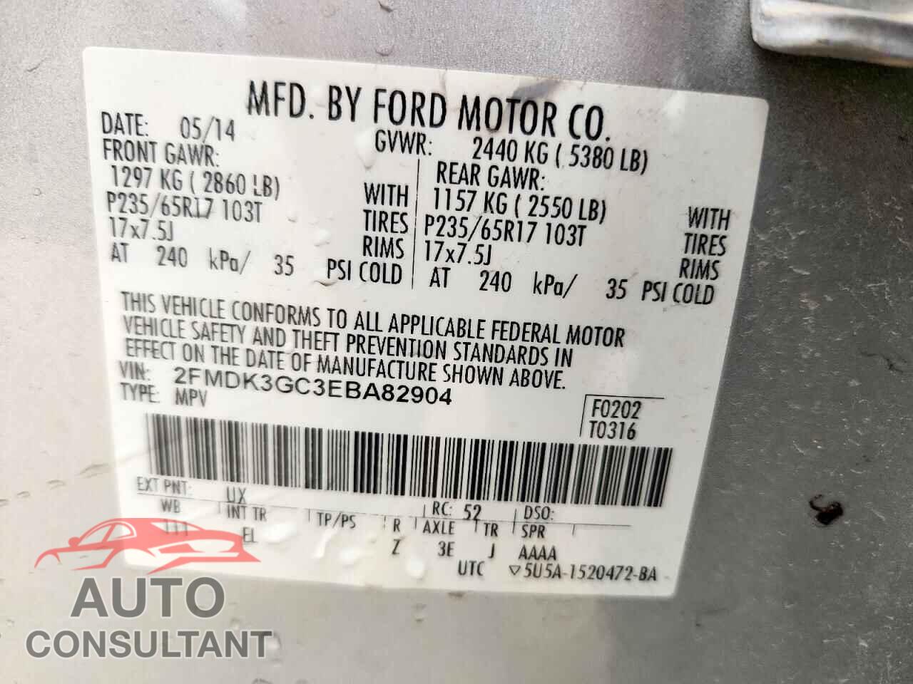 FORD EDGE 2014 - 2FMDK3GC3EBA82904