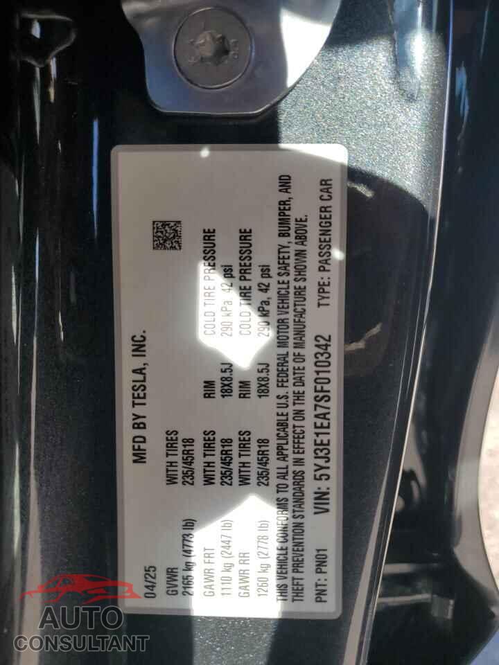TESLA MODEL 3 2025 - 5YJ3E1EA7SF010342