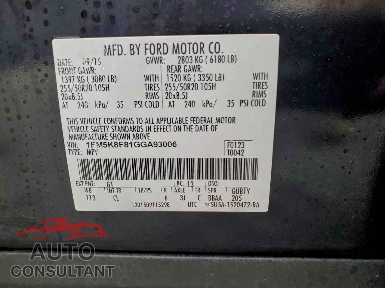 FORD EXPLORER 2016 - 1FM5K8F81GGA93006