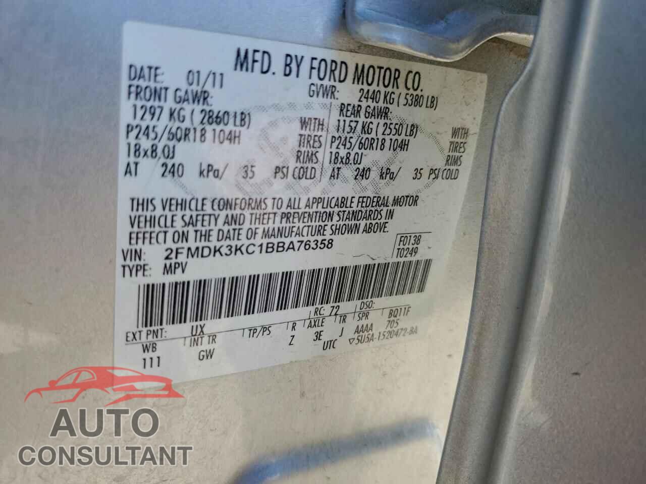 FORD EDGE 2011 - 2FMDK3KC1BBA76358
