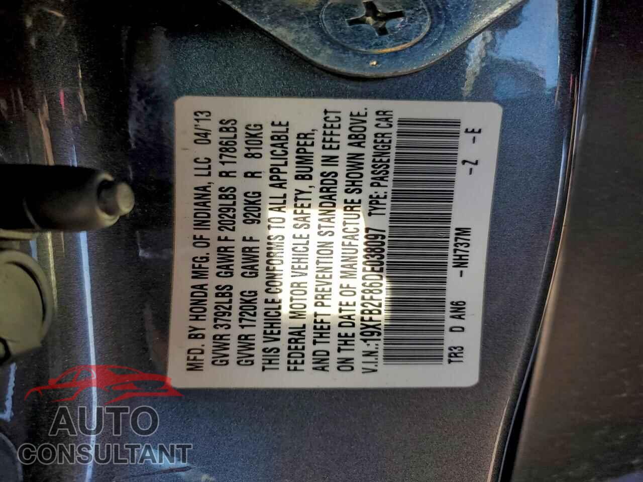HONDA CIVIC 2013 - 19XFB2F86DE038097