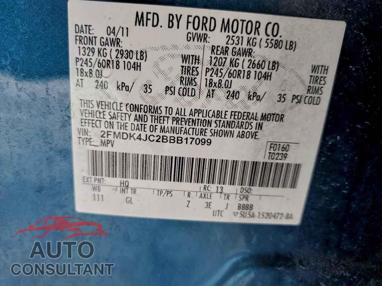 FORD EDGE 2011 - 2FMDK4JC2BBB17099
