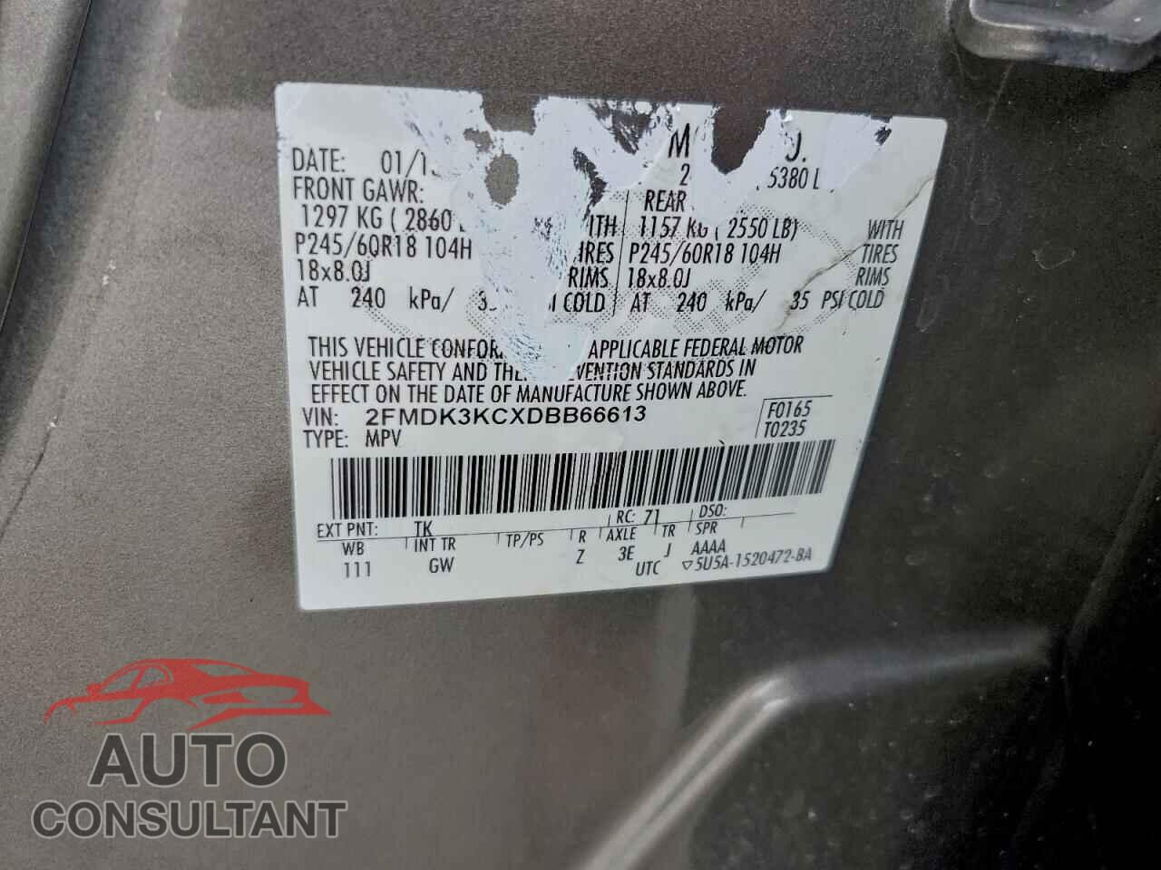 FORD EDGE 2013 - 2FMDK3KCXDBB66613
