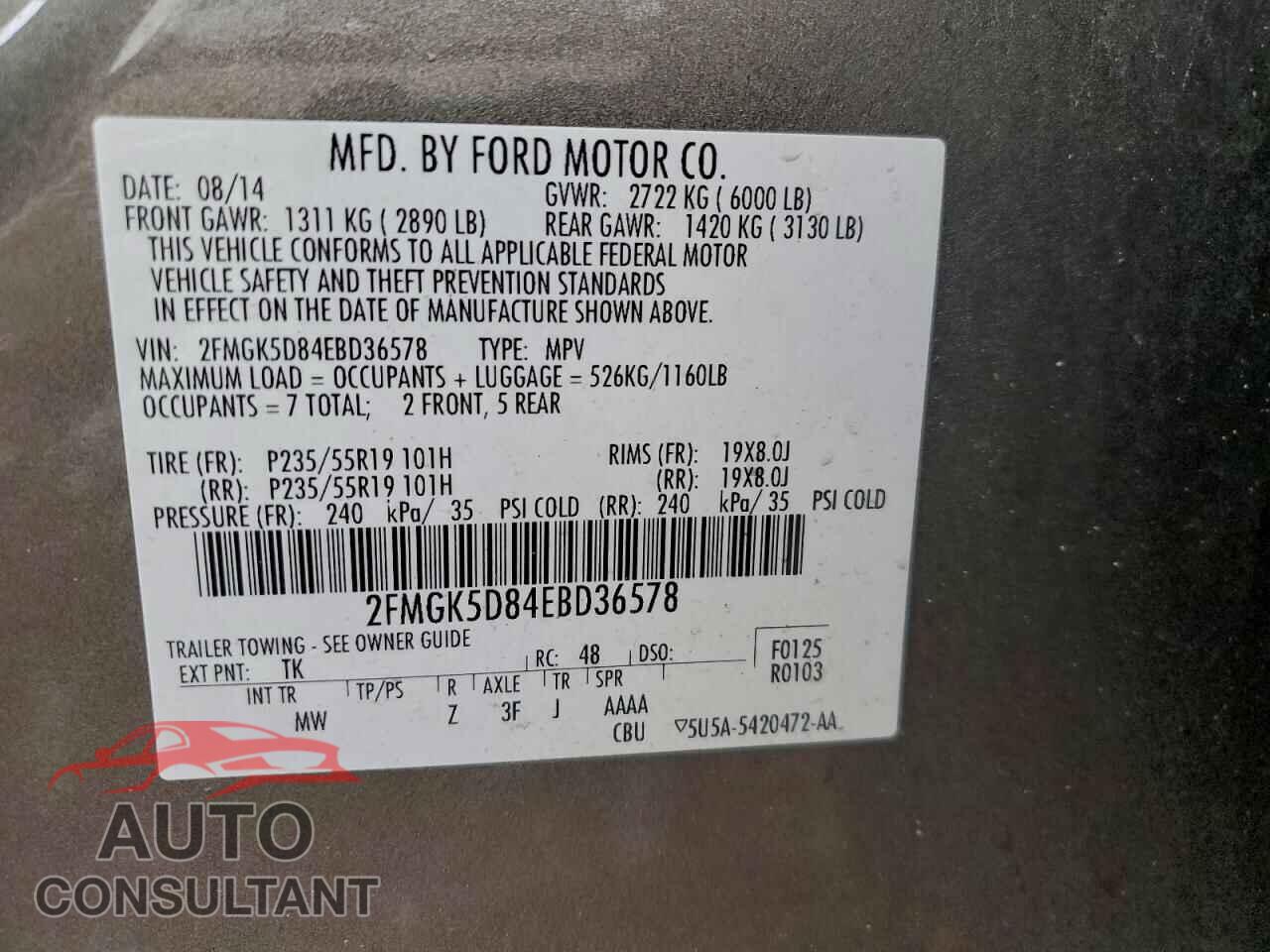 FORD FLEX 2014 - 2FMGK5D84EBD36578