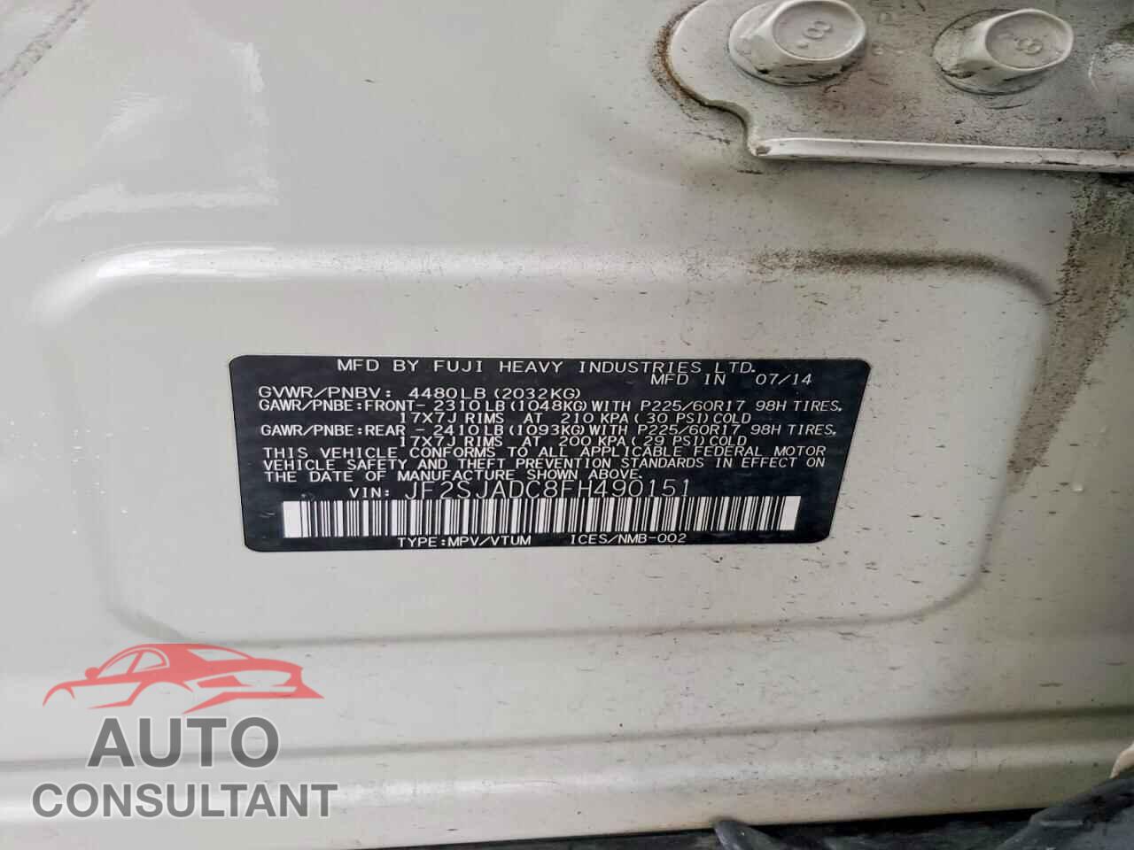 SUBARU FORESTER 2015 - JF2SJADC8FH490151