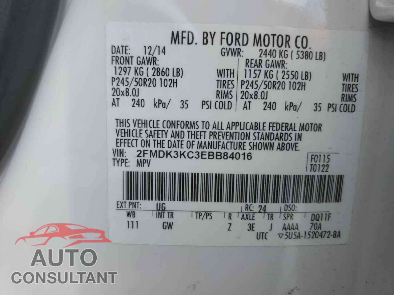 FORD EDGE 2014 - 2FMDK3KC3EBB84016