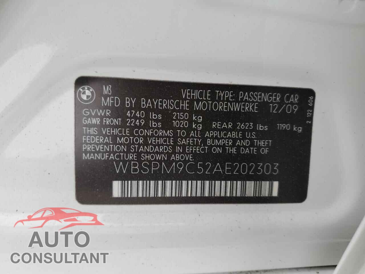BMW M3 2010 - WBSPM9C52AE202303