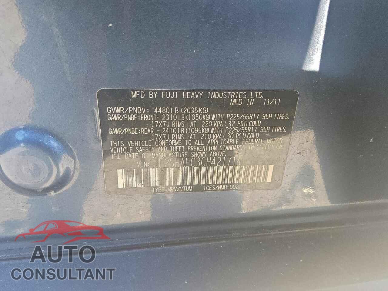 SUBARU FORESTER 2012 - JF2SHAEC3CH421714