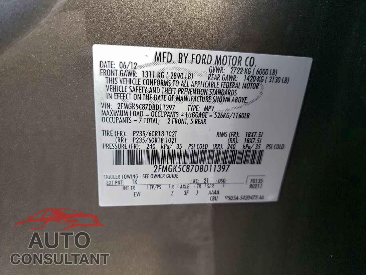 FORD FLEX 2013 - 2FMGK5C87DBD11397