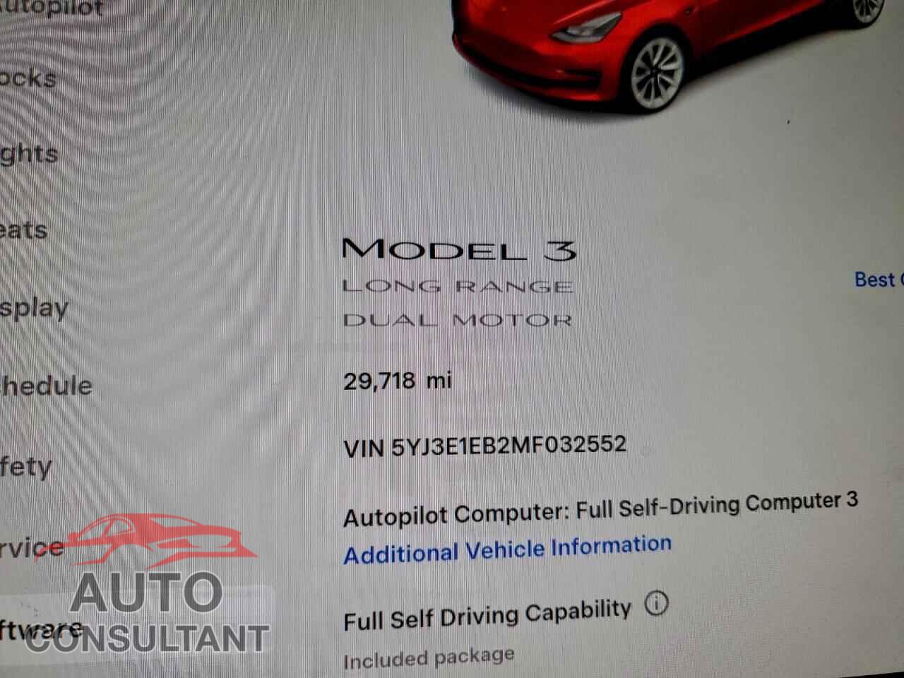 TESLA MODEL 3 2021 - 5YJ3E1EB2MF032552