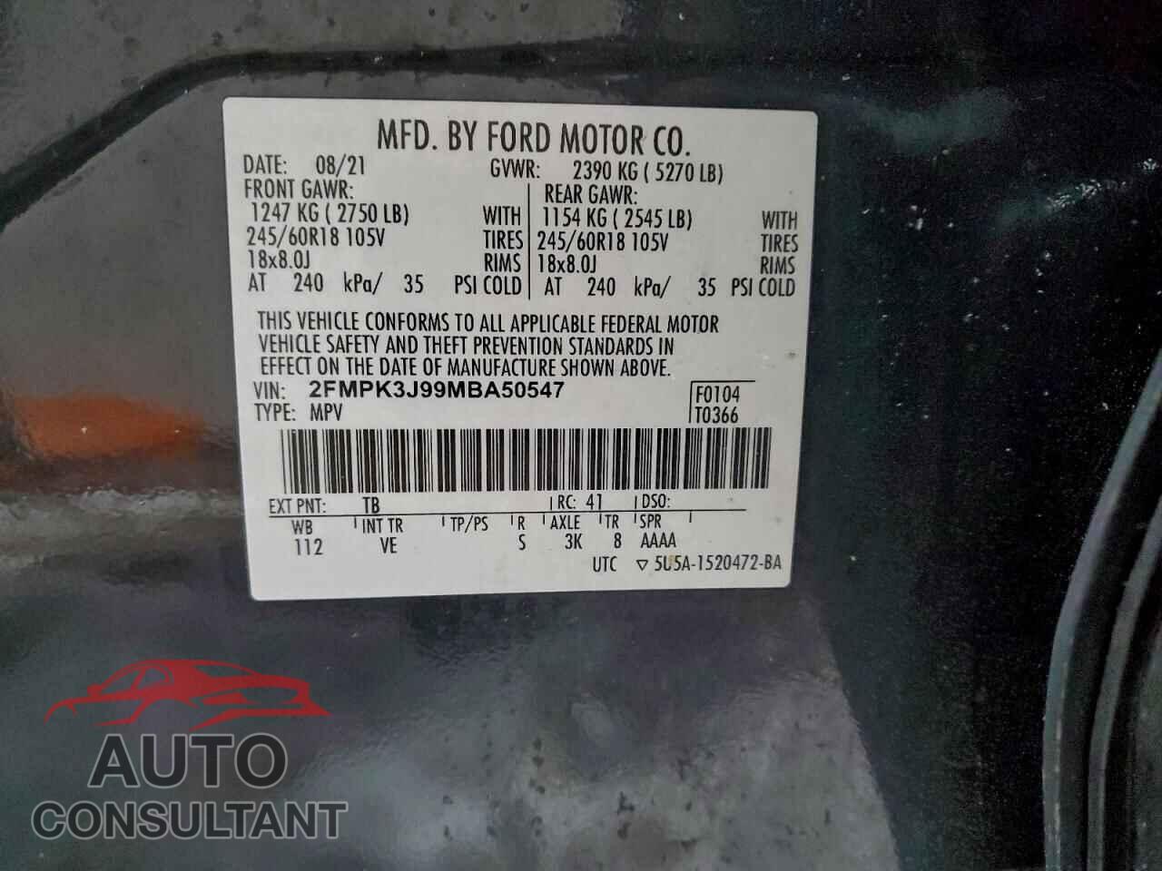 FORD EDGE 2021 - 2FMPK3J99MBA50547