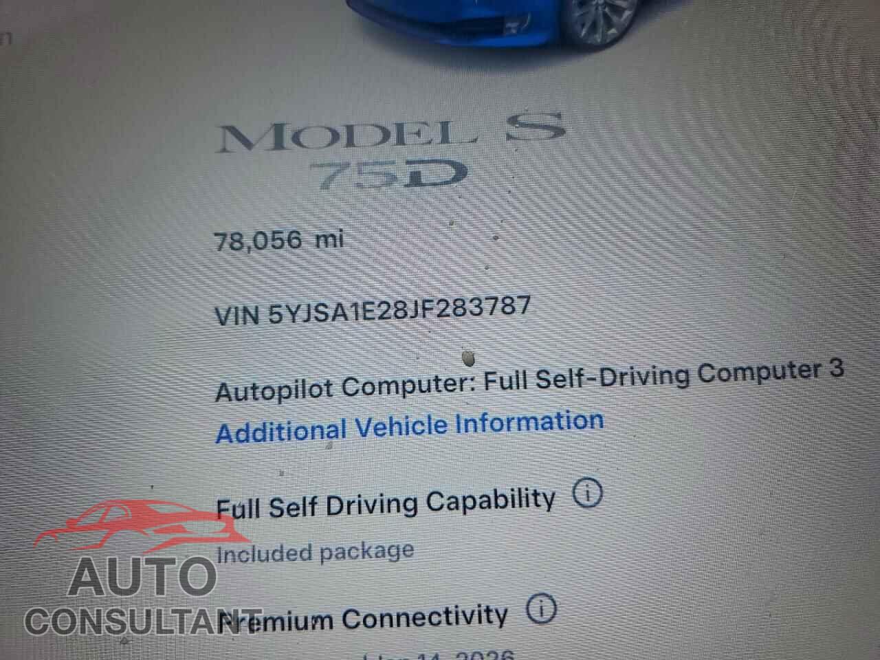 TESLA MODEL S 2018 - 5YJSA1E28JF283787