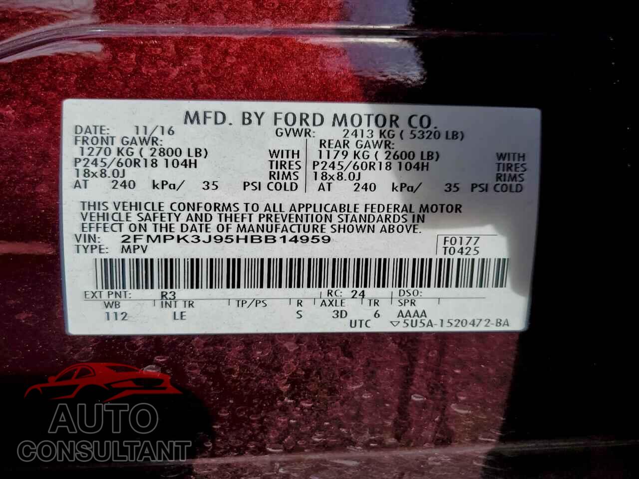 FORD EDGE 2017 - 2FMPK3J95HBB14959