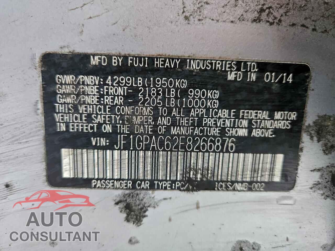 SUBARU IMPREZA 2014 - JF1GPAC62E8266876
