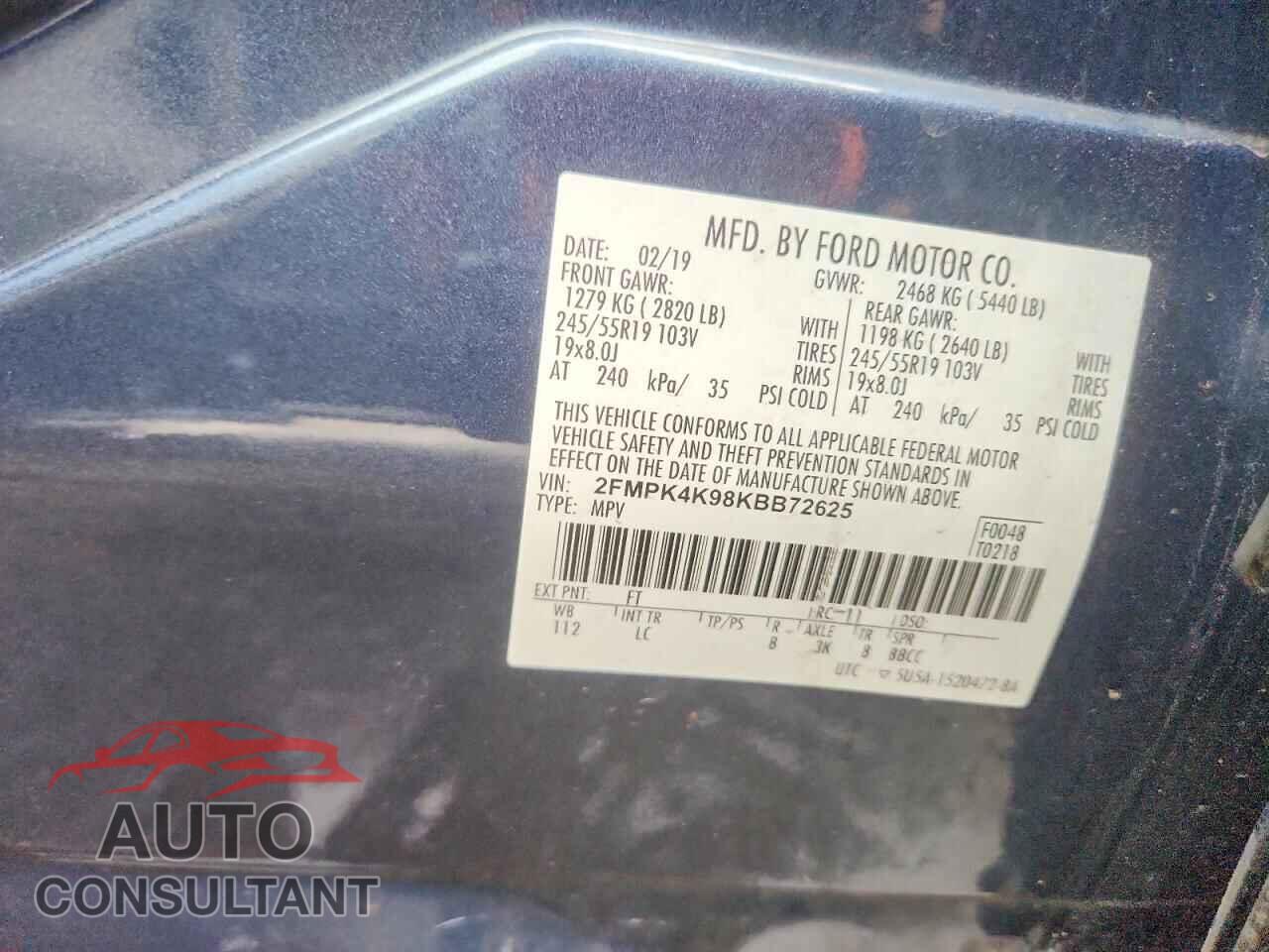 FORD EDGE 2019 - 2FMPK4K98KBB72625