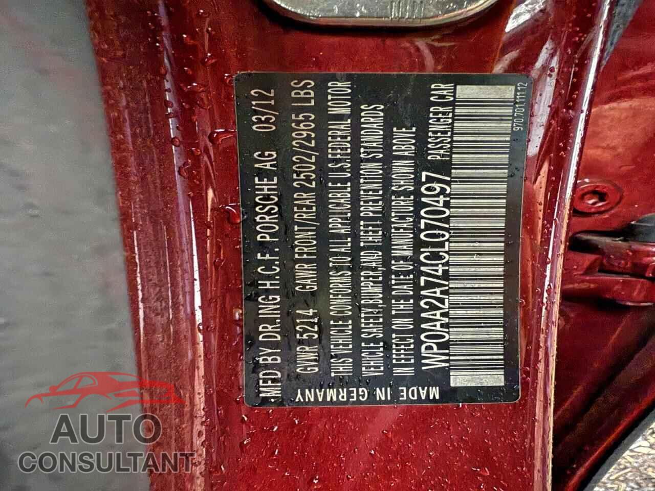 PORSCHE PANAMERA 2012 - WP0AA2A74CL070497
