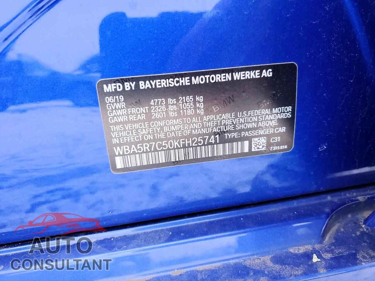 BMW 3 SERIES 2019 - WBA5R7C50KFH25741