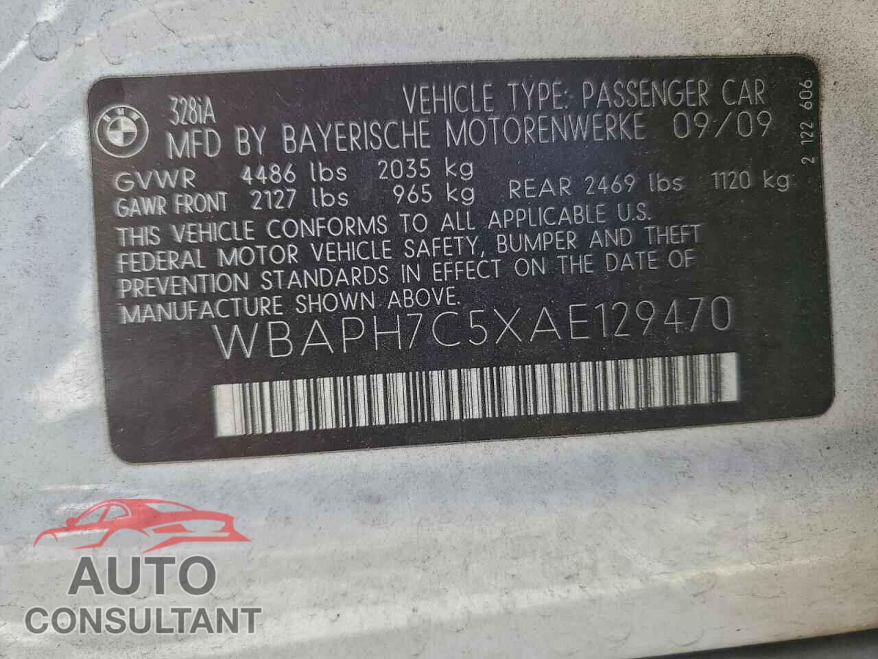 BMW 3 SERIES 2010 - WBAPH7C5XAE129470