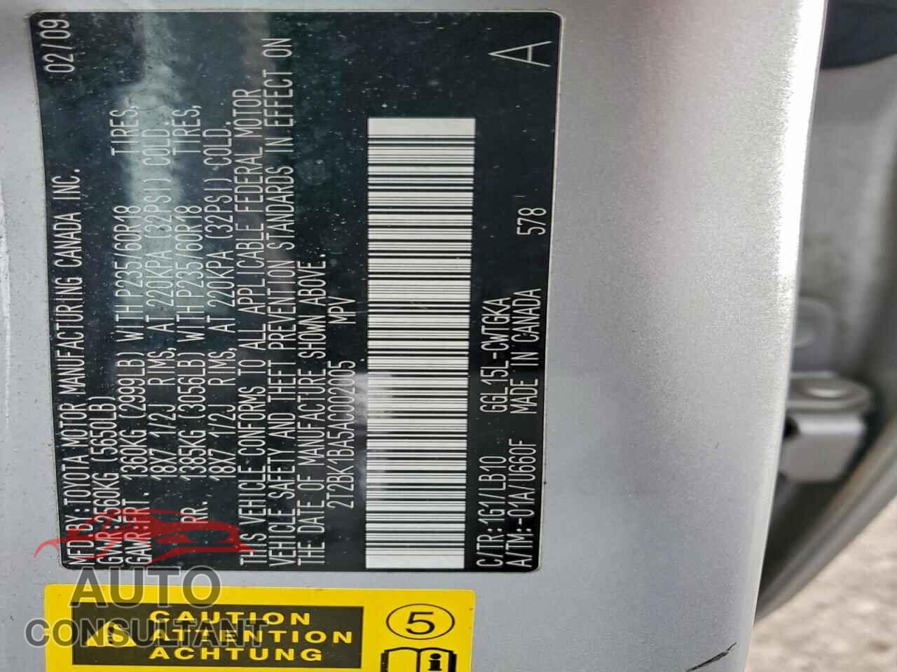 LEXUS RX350 2010 - 2T2BK1BA5AC002005