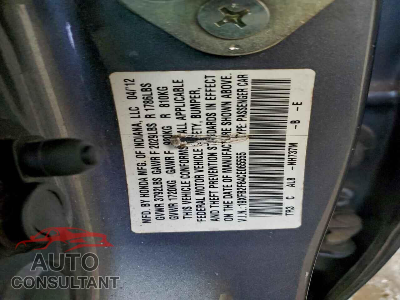 HONDA CIVIC 2012 - 19XFB2F84CE065555
