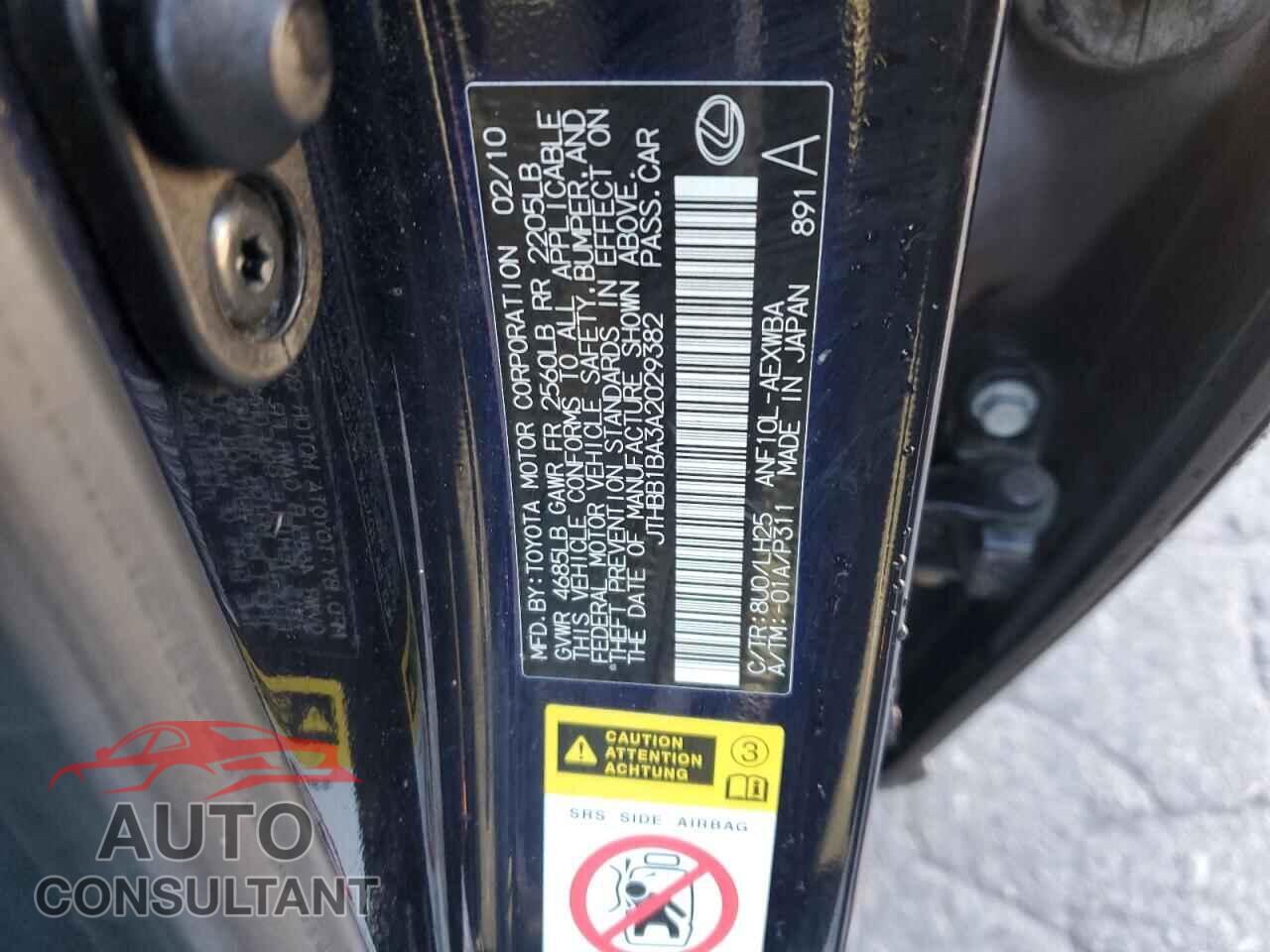 LEXUS HS 2010 - JTHBB1BA3A2029382