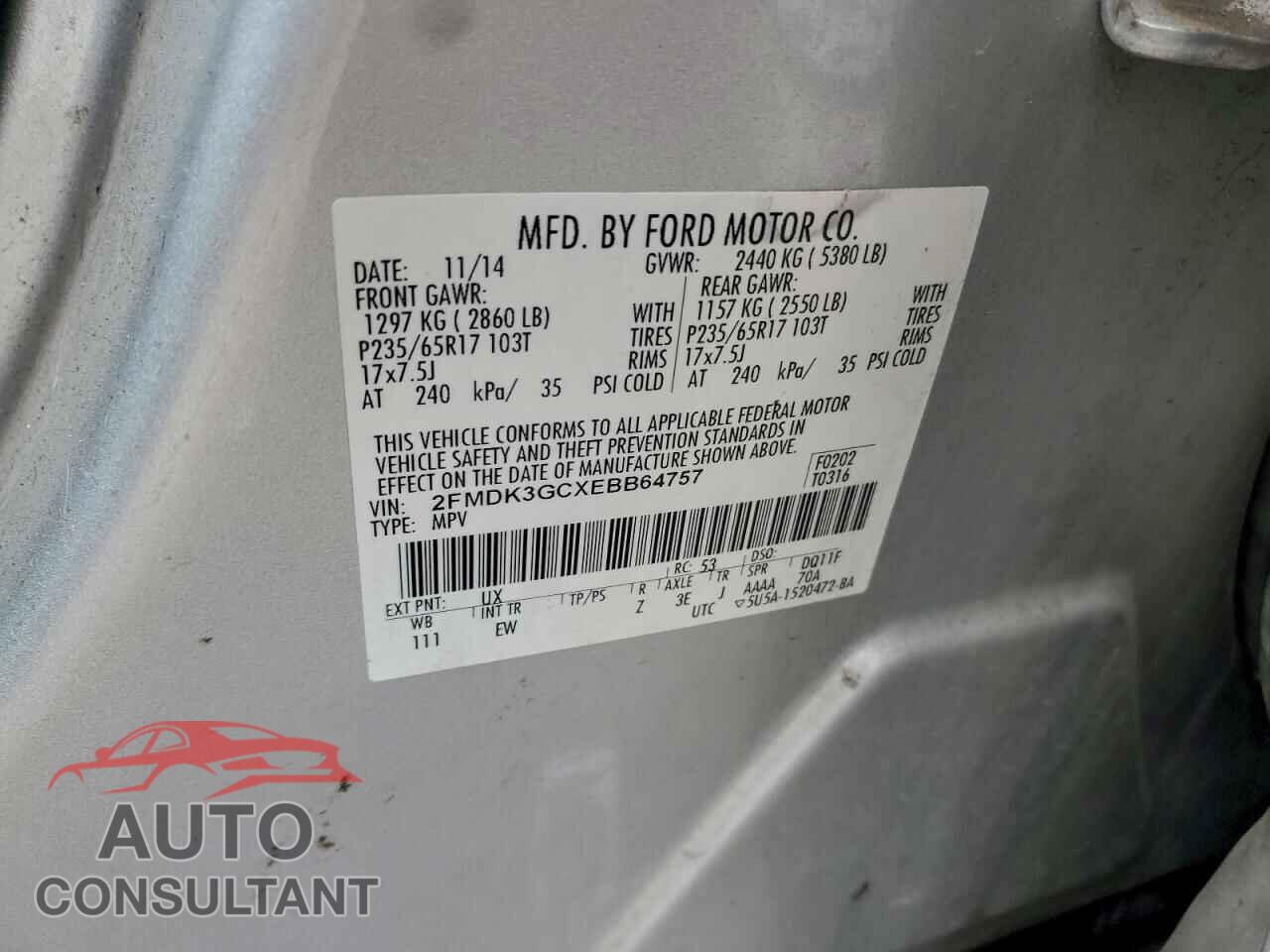FORD EDGE 2014 - 2FMDK3GCXEBB64757