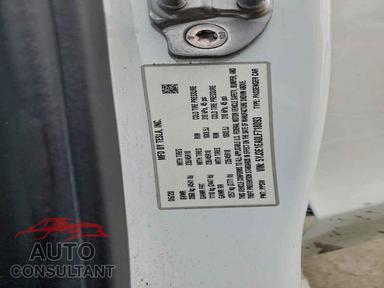 TESLA MODEL 3 2020 - 5YJ3E1EA0LF718093