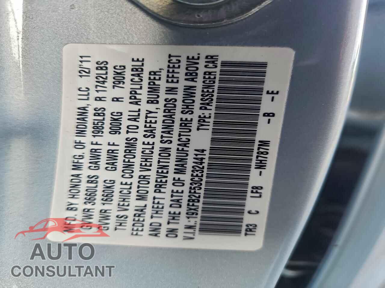 HONDA CIVIC 2012 - 19XFB2F53CE324414
