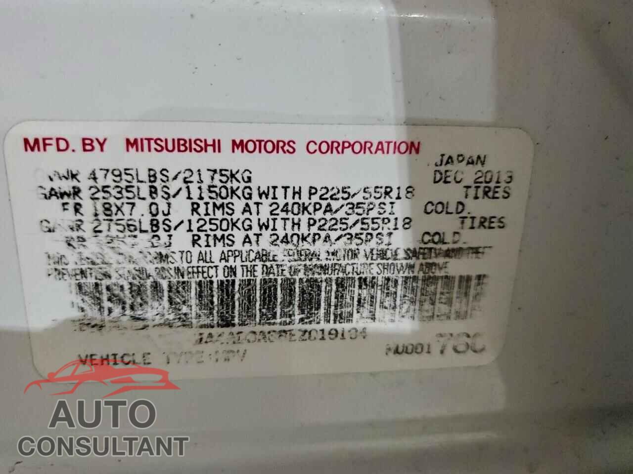 MITSUBISHI OUTLANDER 2014 - JA4AD3A38EZ019184