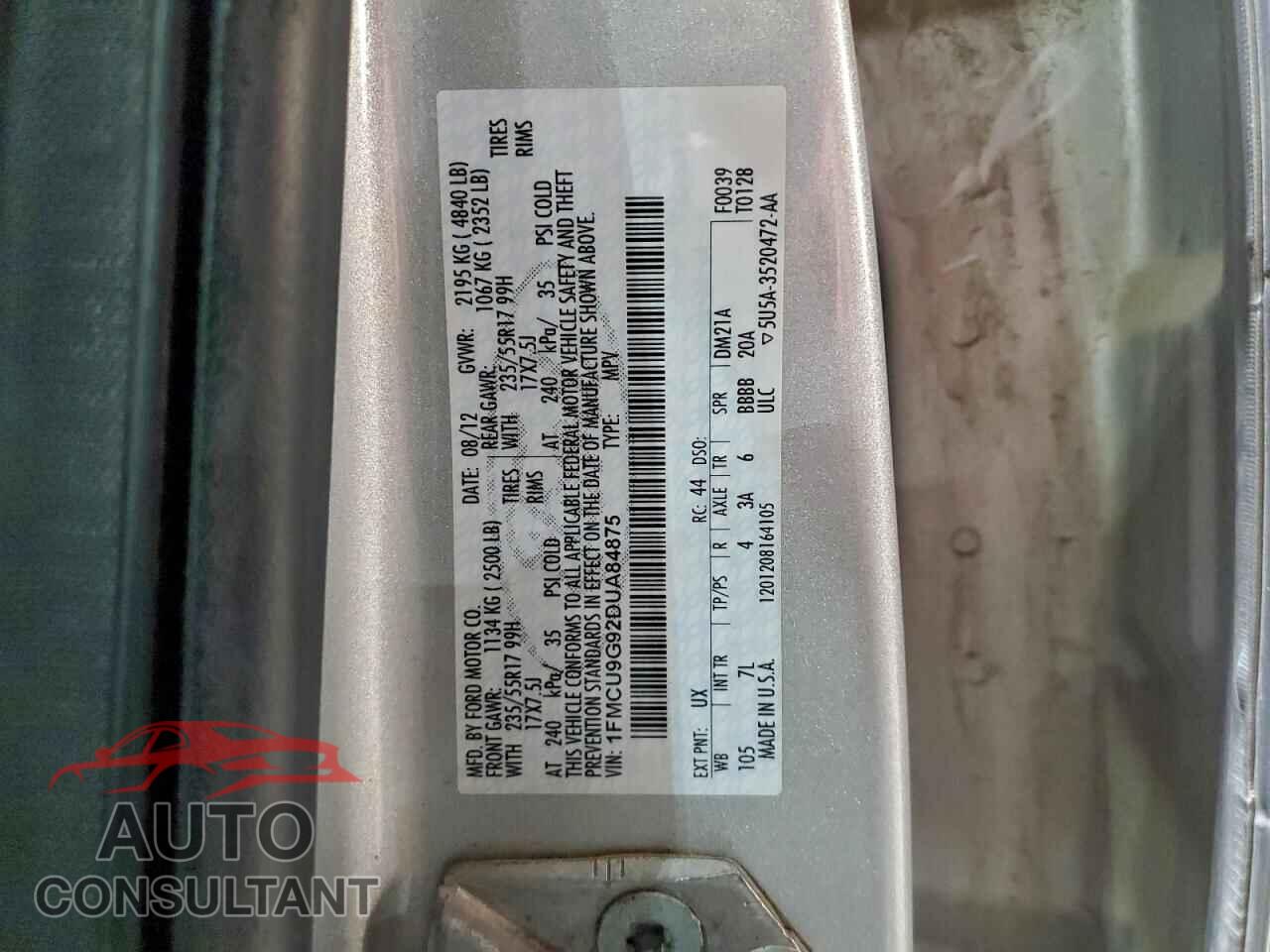 FORD ESCAPE 2013 - 1FMCU9G92DUA84875