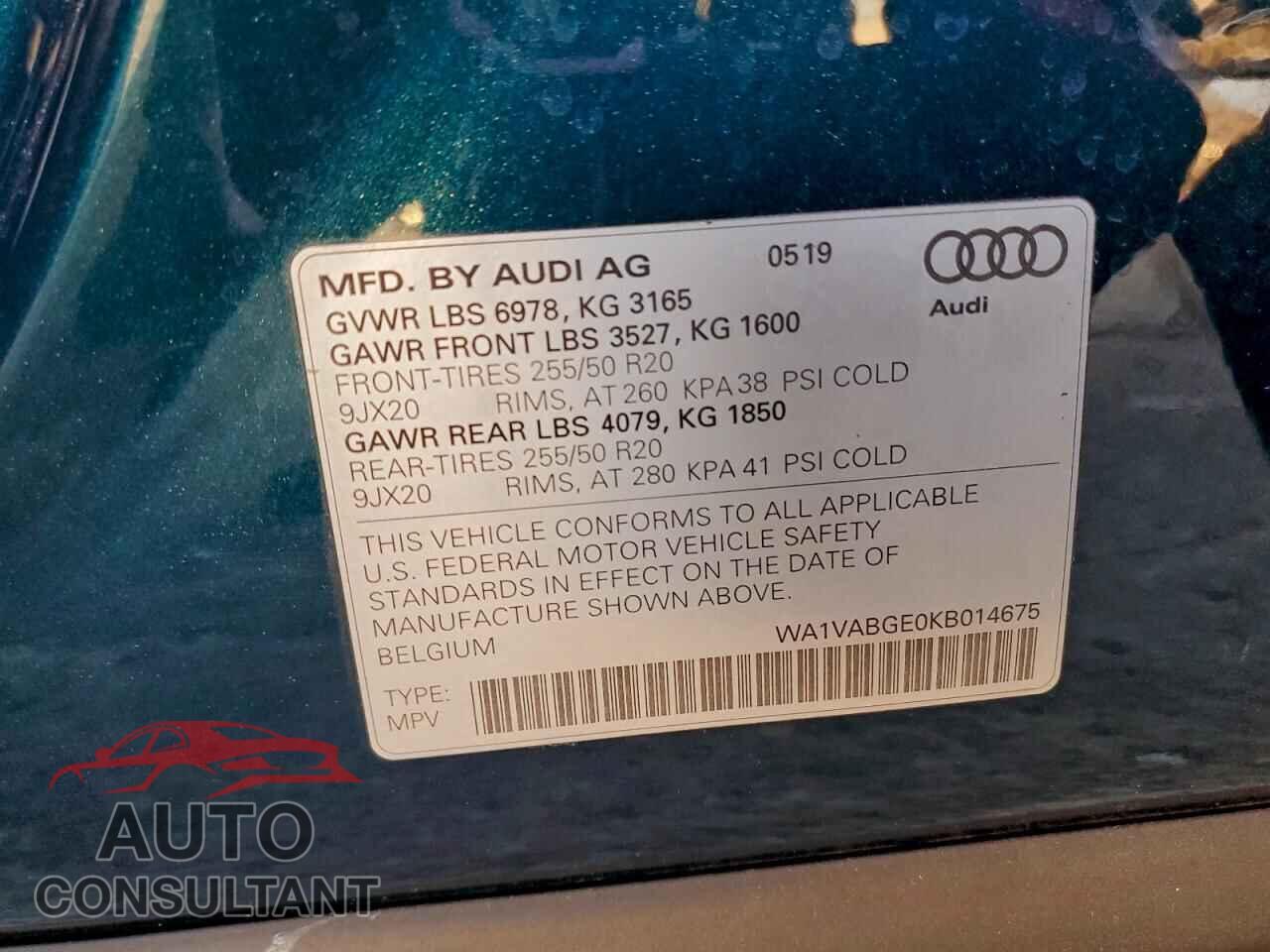 AUDI E-TRON 2019 - WA1VABGE0KB014675