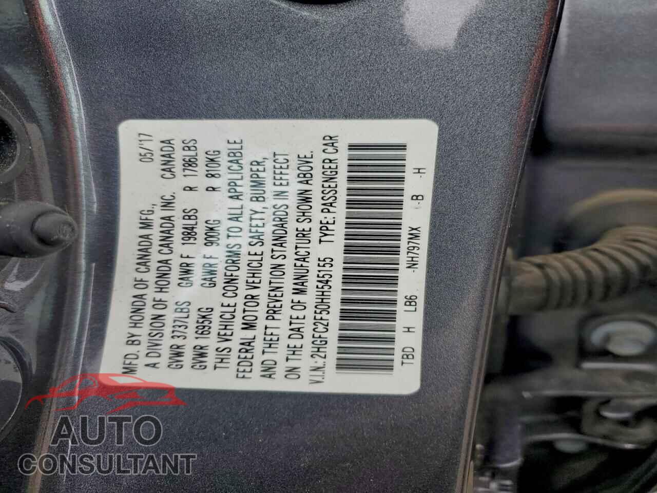 HONDA CIVIC 2017 - 2HGFC2F50HH545155