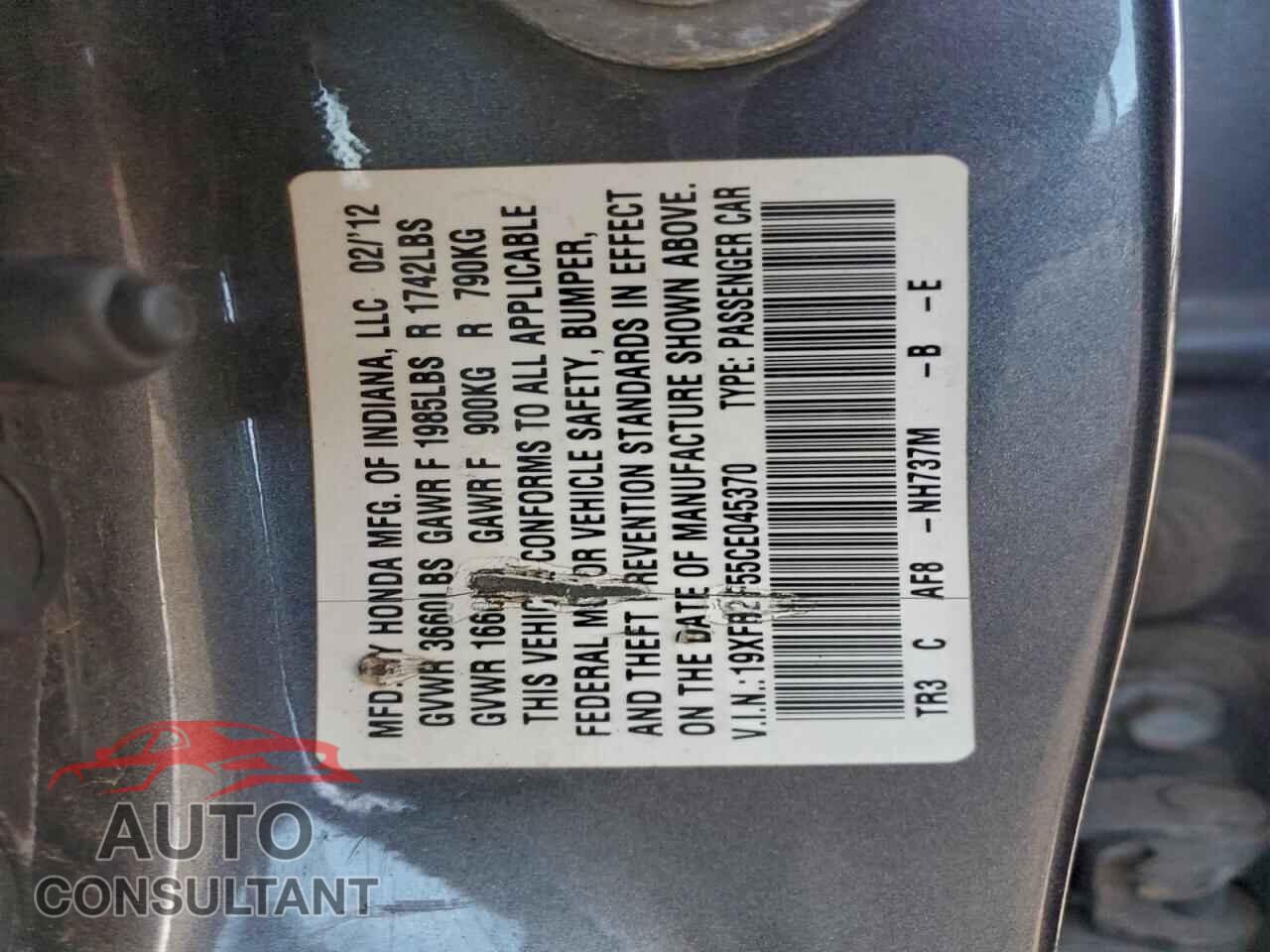 HONDA CIVIC 2012 - 19XFB2F55CE045370