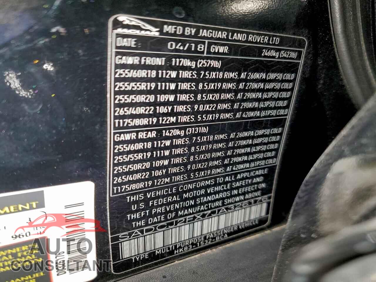 JAGUAR F-PACE 2018 - SADCJ2FX7JA326176