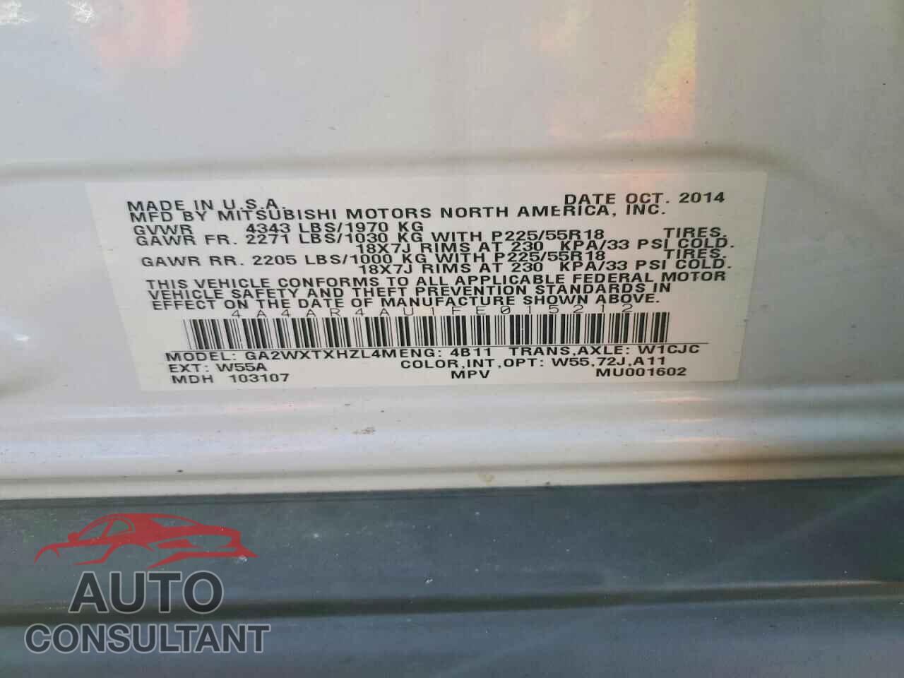MITSUBISHI OUTLANDER 2015 - 4A4AR4AU1FE015212